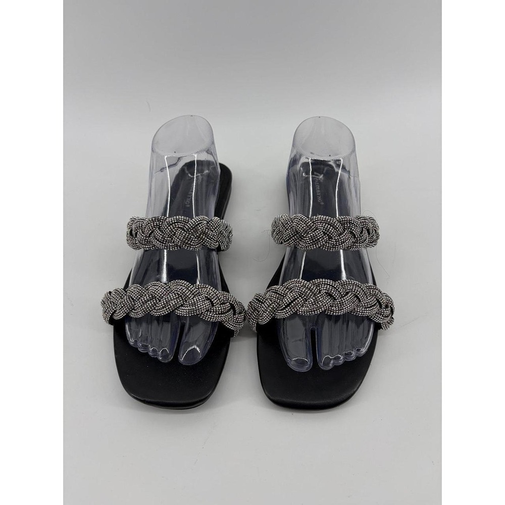 Caloleyng, Rhinestone Double Braided Strap Slide Sandals, Women's 10, Pre-Own